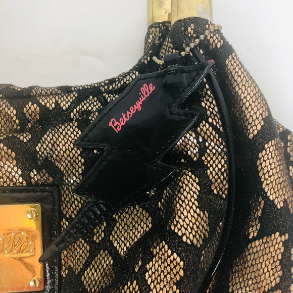 Betsy Johnson Gold & Black Snake Skin Hobo Purse - Picture 4 of 9